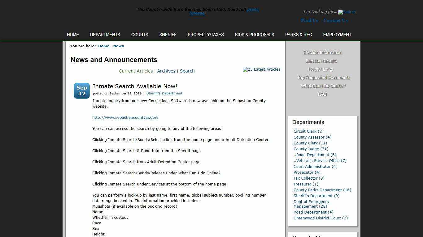 Inmate Search Available Now! > Sebastian County Government > News