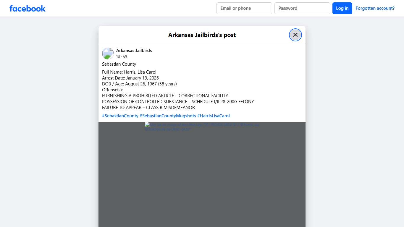 Sebastian County Full Name: Harris,... - Arkansas Jailbirds | Facebook